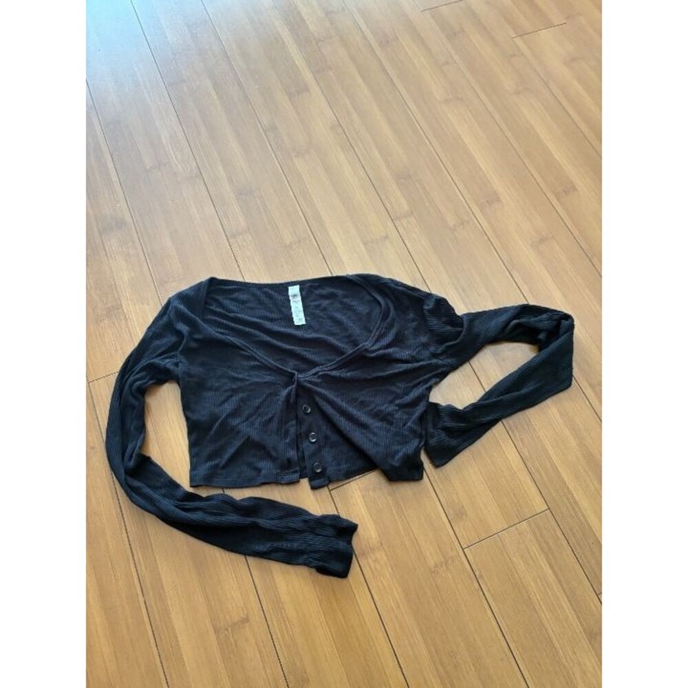 Alo Yoga Black Ribbed Cropped Whisper Cardigan Women's XS